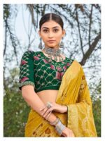 Mustard Yellow Dola Silk Bandhini saree
