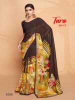 Dark Brown Weightless Fancy Printed saree