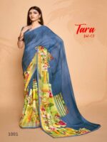 Steel Blue Weightless Fancy Printed saree