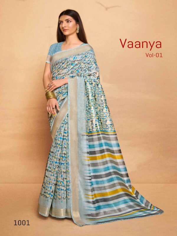 Light Blue Crystal Dobby Printed saree