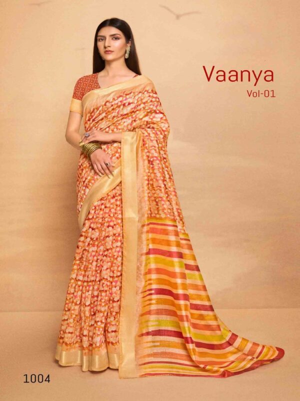 Pastel Orange Crystal Dobby Printed saree
