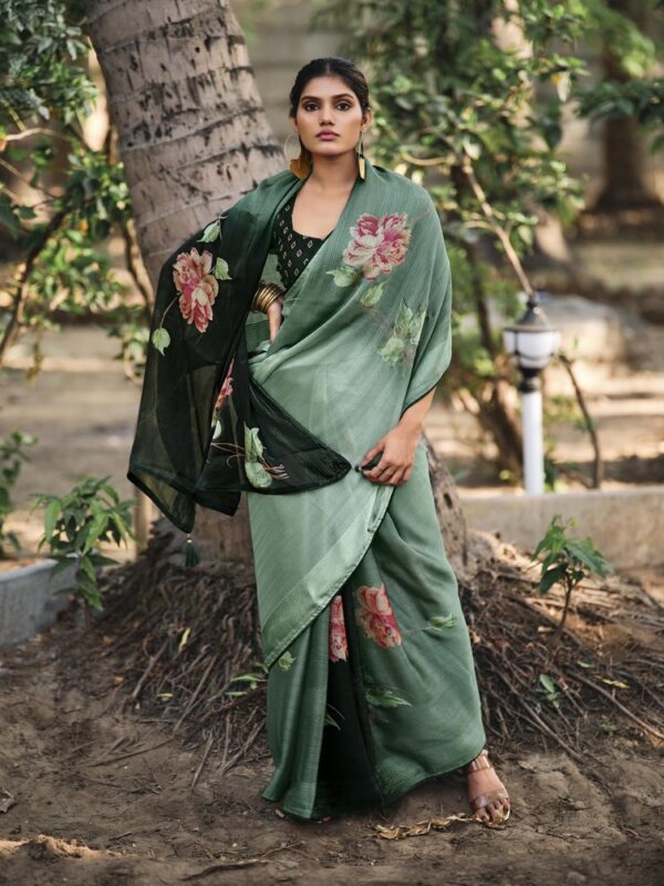 Cadet Blue Soft Silk Fancy Printed saree