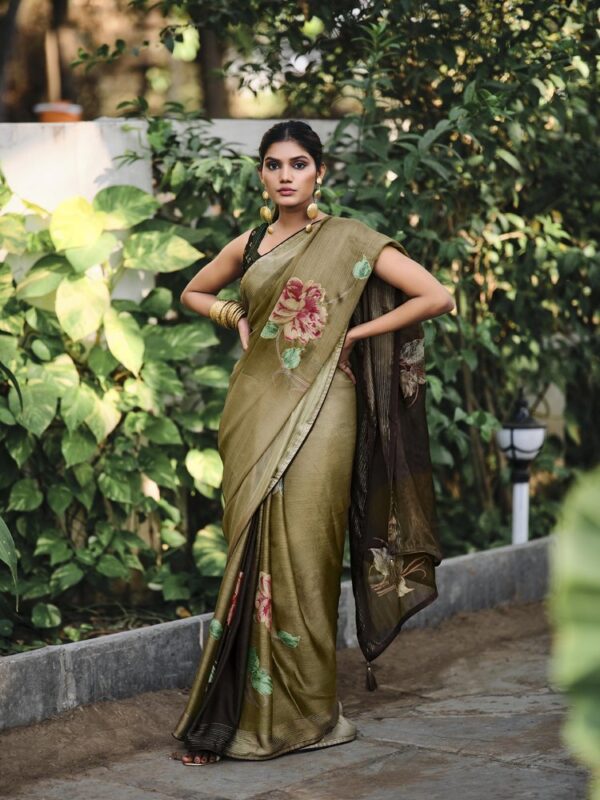 Green Sage Soft Silk Fancy Printed saree