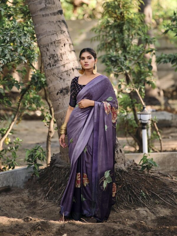 Purple Plum Soft Silk Fancy Printed saree