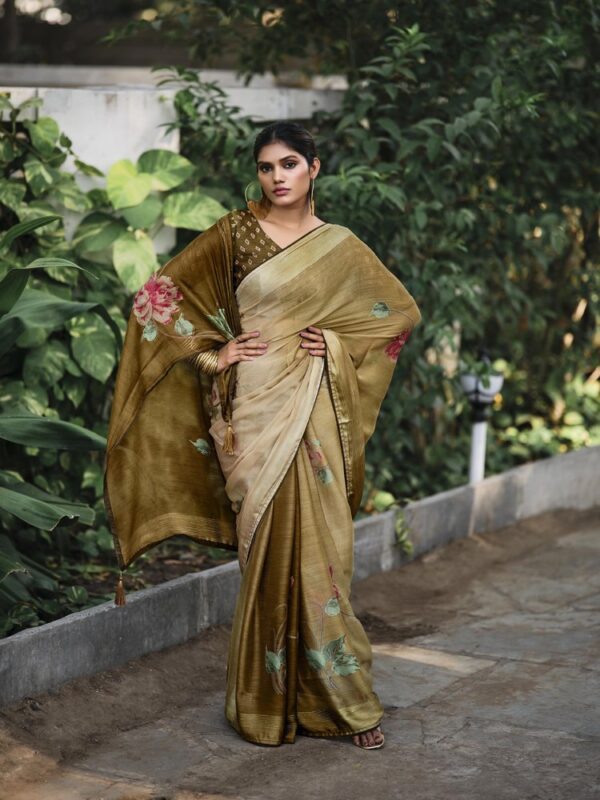 Straw Soft Silk Fancy Printed saree