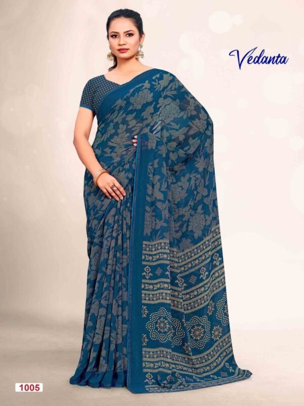 Cobalt Blue Georgette Printed saree
