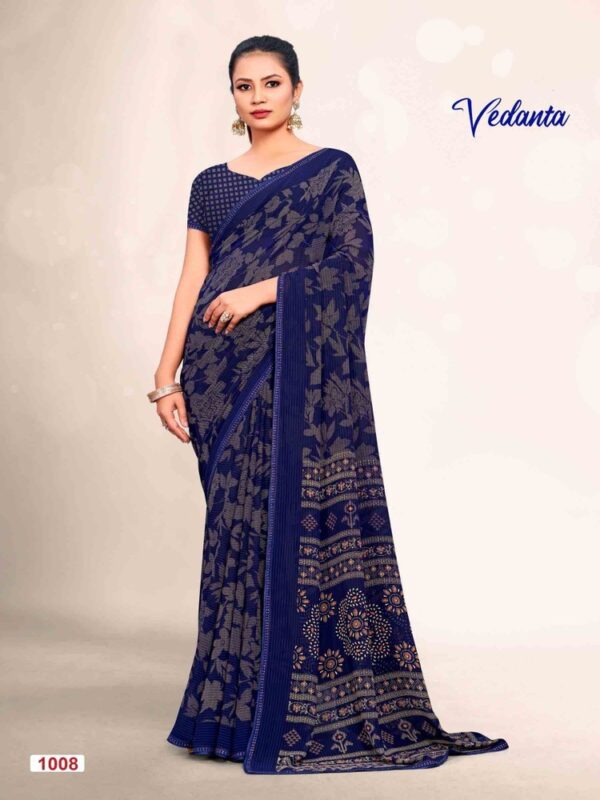Navy Blue Georgette Printed saree