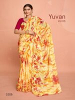 Pastel Yellow Georgette Fancy Printed saree