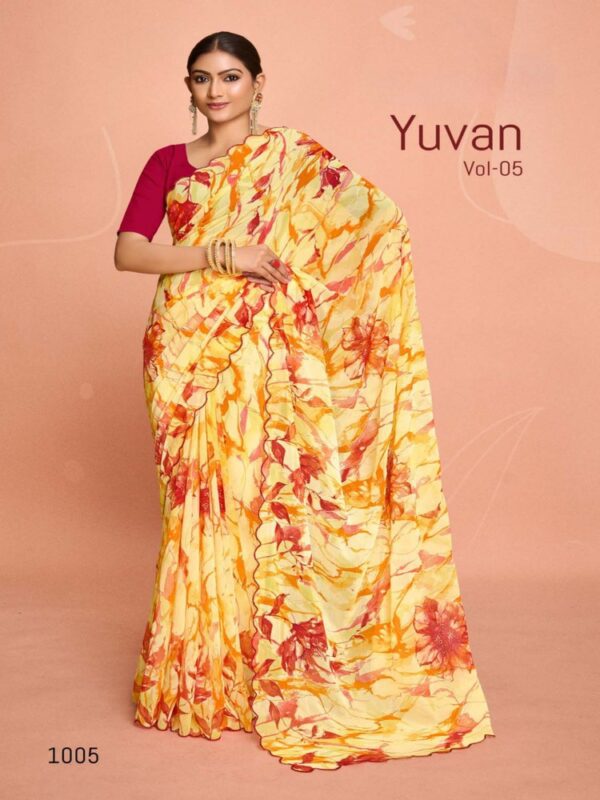 Pastel Yellow Georgette Fancy Printed saree